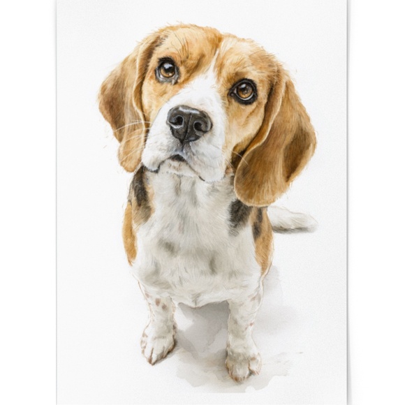 Watercolor Beagle Portrait Wall Art Print Poster, Unframed - Pet Artwork - Picture 2 of 5